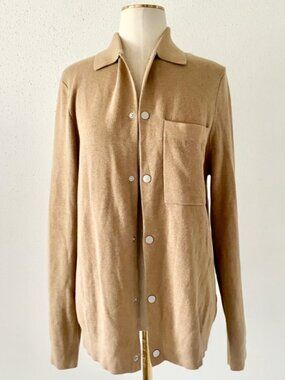 H&M Men's Size Small Brown Knit Long Sleeve Snap Button Front Shirt Jacket Over